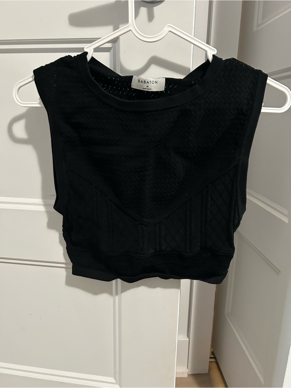Babaton Black Textured Knit Sleeveless Crop Top